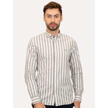 Imagem de Camisa Tommy Hilfiger Masculina Oxford Slim Bold Stripe Cinza Mescla-Masculino