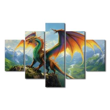 Imagem de TUMOVO Pinturas em tela de dragão alado colorido dragão quarto arte de parede animais decoração de casa contemporânea decoração de banheiro arte de parede arte moderna pronto para pendurar para sala