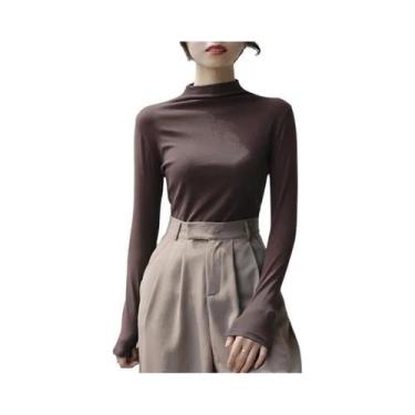 Imagem de Suéter Feminino De Tricô Gola Alta Manga Longa Slim Fit Estilo Coreano