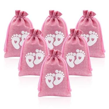 Imagem de 10 peças de sacos de lembrancinhas de festa de chá de bebê, sacos de presente com cordão revelação de gênero para meninos ou meninas, sacos de guloseimas de doces bolsa pequena para crianças