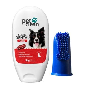 Imagem de Pet Clean Creme Dental Sabor Carne com Dedeira de Silicone, 90g, Sem Flúor, para Cães e Gatos