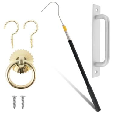 Imagem de KHZSPP Kit de sistema de puxar para baixo de escada, conjunto de ganchos de puxar para baixo no sótão com haste telescópica de 59 polegadas, gancho rosqueado, alça, parafuso, anel de cobre e