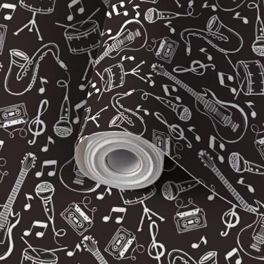 Imagem de AJWGDJAWYV Papel de parede autoadesivo mural de parede sem costura instrumentos musicais estilo rabisco papel de contato com locatário papel de parede amigável para cozinha berçário quarto 45 x 299 cm