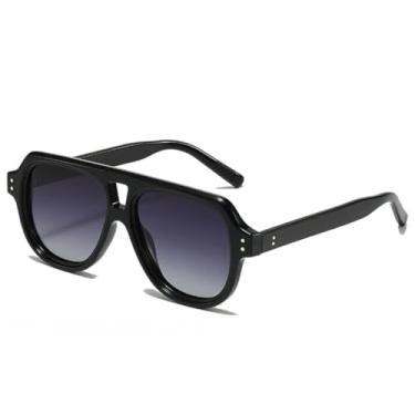 Imagem de Óculos de sol retrô com ponte dupla, masculino, quadrado, moderno, feminino, UV400, tendência (preto, cinza, degradê)