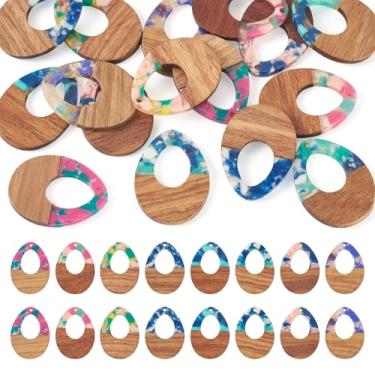 Imagem de Spritewelry 16 peças de pingentes de resina de madeira DIY pingentes pendentes de resina de madeira natural geométrico boêmio gota, pingentes de coração redondos para fabricação de joias