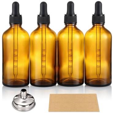 Imagem de Frascos de tintura de vidro âmbar escuro de 120 ml com conta-gotas, pacote com 4