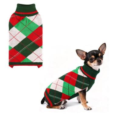 Imagem de Suéter de Natal para cães KOOLTAIL clássico de gola alta xadrez XS
