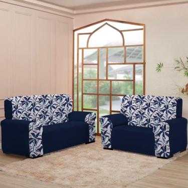 Imagem de Kit Capas para Sofá 2 e 3 Lugares  Coladinha Floral Mista  Proteção e 