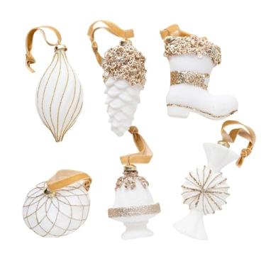 Imagem de Baoblaze 6 peças enfeites de Natal pendurados pingentes de árvore de Natal bota de pinha de doces leves para casa guirlanda suprimentos para festas internas, Branco