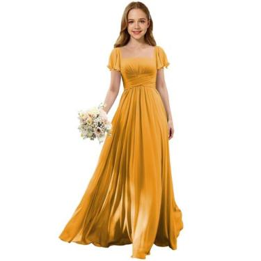 Imagem de Vestido Flower Girl Augday Chiffon Amarelo Mostarda Tamanho 16
