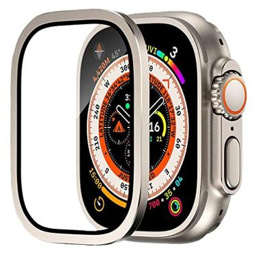 Imagem de Yrzper Película de vidro temperado 9H + liga de titânio compatível com Apple Watch Ultra/Ultra 2 49 mm sensível ao toque leve película de vidro protetora antiarranhões à prova d'água (titânio)