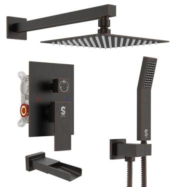 Imagem de SR SUN RISE Conjunto de Torneira de Banheira de Metal de 12", Sistema de Chuveiro com Bico de Banheira, Chuveiro de Chuva Quadrado e Acessórios de Chuveiro Combinados Portáteis, Válvula Moderna e Kit