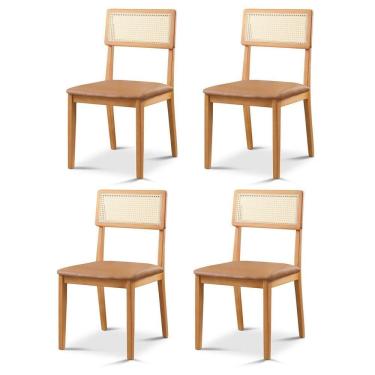 Imagem de Kit 4 Cadeiras de Jantar com Encosto de Telinha Ava Caramelo/Marrom