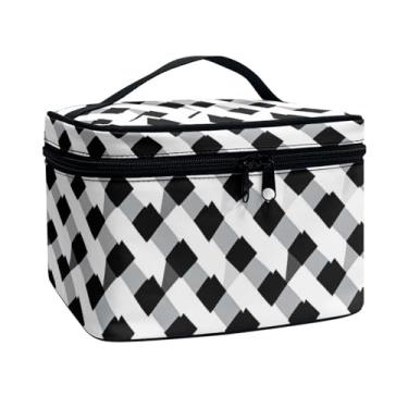 Imagem de Wdktrgetd Bolsa de maquiagem personalizada para mulheres e adolescentes – Grande organizador de cosméticos de viagem (15 x 15 x 5 cm), Tabuleiro de xadrez preto
