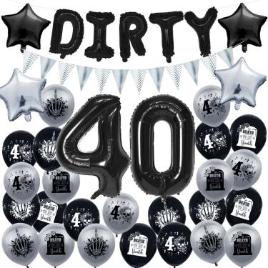 Imagem de Kit de balões Dirty 40 Birthday 31 peças de caveira preta e caixão