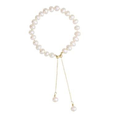 Imagem de Pulseira barroca de pérola de água doce para mulheres, ajustável