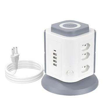 Imagem de Torre de Tomada, Torre de Tomadas Branca de Mesa 9+4+1-9 Tomadas + 4 Usb + 1 Type-C Cabo 2m