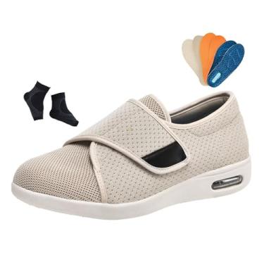 Imagem de Calçado Masculino Confortável ​Diabéticos, Calçado Ajustável Em Couro Respirável Para Diabéticos Com Artrite E Edema Para Homem, Casa Acolhedora E Antiderrapante Artrite Edema Idosos(Beige,46 EU)
