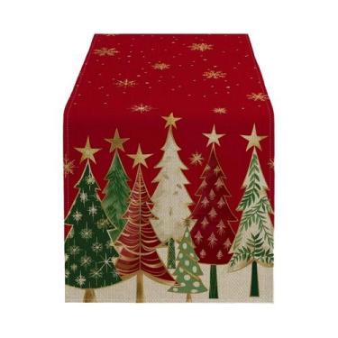 Imagem de Caminho De Mesa Retangular Com Design De Árvores De Natal Vermelhas E 