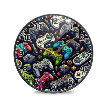 Imagem de WELLDAY Relógio de parede sem tique-taque de 25,4 cm - vários gamepads operados por bateria, quartzo, relógio redondo silencioso para casa/escritório/cozinha/sala de aula