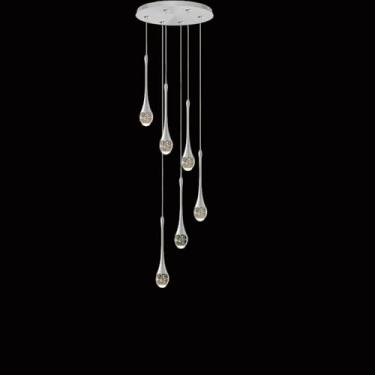 Imagem de Lustre de cristal de 220 cm (86,6") para hall de entrada, sala de estar grande, 6 lâmpadas, luminária de teto prateada, pendente para escada, lustre de coluna de cristal para teto alto, sótã