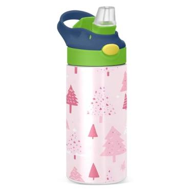 Imagem de YETTASBIN Garrafa de água de árvore de Natal para crianças, 340 g, à prova de vazamento, parede dupla, isolada, copo de viagem com tampa de canudo para meninas, meninos e crianças