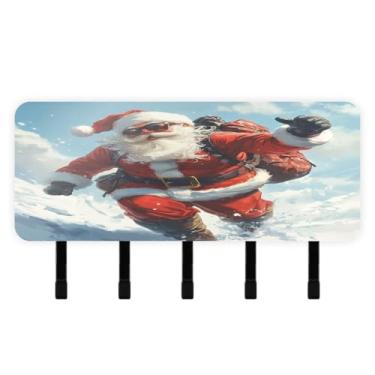 Imagem de Burbuja Porta-chaves de Natal Papai Noel com 5 ganchos, porta-chaves autoadesivos montados na parede, organizador de armazenamento de correio para entrada, decoração de casa