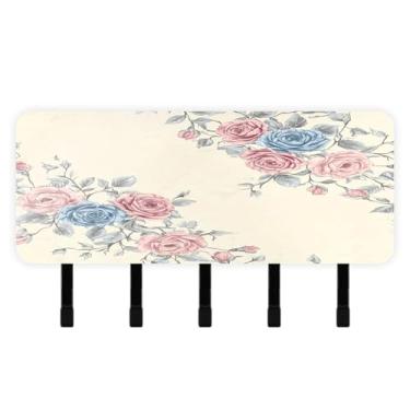 Imagem de Burbuja Porta-chaves floral vintage com 5 ganchos, porta-chaves autoadesivo montado na parede, organizador de armazenamento de correio para entrada, decoração de casa