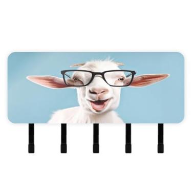 Imagem de Burbuja Porta-chaves de cabra em óculos com 5 ganchos, porta-chaves autoadesivo montado na parede, organizador de armazenamento de correio para entrada, decoração de casa