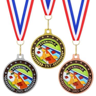 Imagem de 3 peças, 12 peças, medalhas de prêmio a granel com fita de pescoço, medalha esportiva de 5 cm, troféu de ouro, prata, bronze, prêmio para participação em torneios de equipe, competições escolares