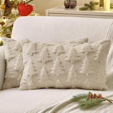 Imagem de MIULEE Conjunto de 2 fronhas decorativas para árvore de Natal, 30,5 x 50,8 cm, conjunto de 2 fronhas de lã sintética de pelúcia bege, decoração de casa, almofadas para sofá, cama, varanda e sala de