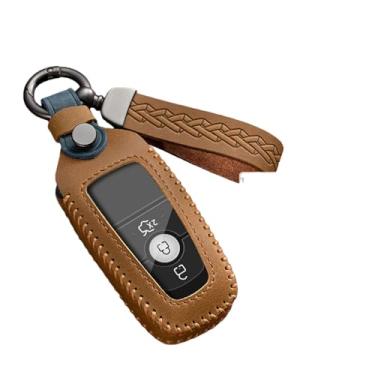 Imagem de Capa de couro para chave remota de carro compatível com Ford Fusion Edge Mustang Explorer F150 F250 F350 Ecosport Protetor Suporte Shell Fob(Brown)
