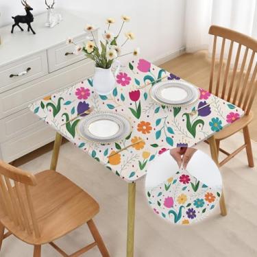 Imagem de Toalha de mesa quadrada para primavera, verão, 96 x 96 cm, elástica, dobrável, lavável, antiderrapante, tecido elastano, toalha de mesa, sem amassos, para decoração de festa de acampamento, com linda