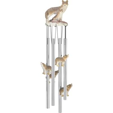 Imagem de ICE ARMOR Estátua de sino de vento com topo redondo de família de lobos de 58,4 cm, enfeite de decoração, decoração de jardim, ideias para inauguração de casa, feriados e aniversários, ótima adição