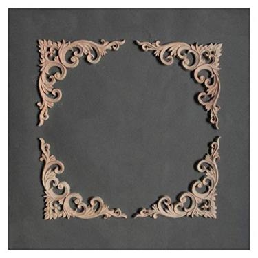 Imagem de Moldagem de madeira moldagem decorativa para mobiliário em casa, madeira maciça apliqueira inlay de mobília sem pintura decalques de porta, madeira escultura guarnição de madeira(2PCS,25 * 25CM)