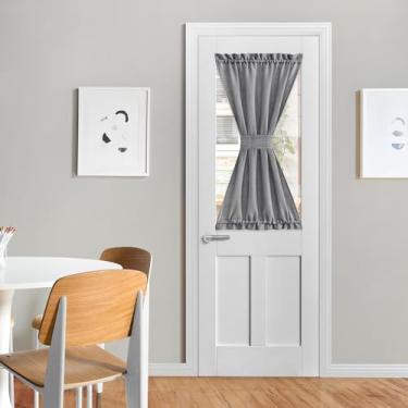 Imagem de Cortinas de porta francesas de linho, coberturas de janela com redução de luz com bolso de haste de amarração, cortina de porta de vidro frontal traseira, 63,5 cm L x 101,6 cm C, 1 painel, cinza