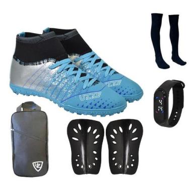 Imagem de Chuteira Botinha Society Cano Alto Costurada + Caneleira + Meião + Bol
