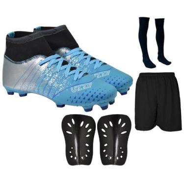 Imagem de Chuteira Campo Botinha UZ Cravo Adulto + Caneleira + Meião + Short - U