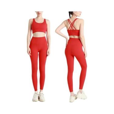 Imagem de Conjunto De Yoga Feminino De Verão 2 Peças: Top Esportivo De Nylon Com