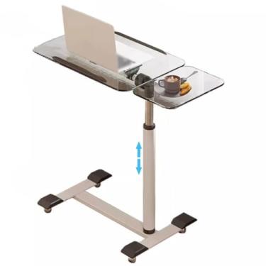 Imagem de Mesa de mesa de pé para laptop de vidro transparente criativa, mesa de cabeceira ajustável em altura, mesa de enrolar com mesa inclinável, fácil de instalar