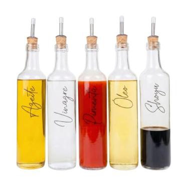 Imagem de Galheteiros de Vidro 525ml com Bico Dosador de Cortiça (Azeite, Vinagre, Óleo, Shoyu e Pimenta)