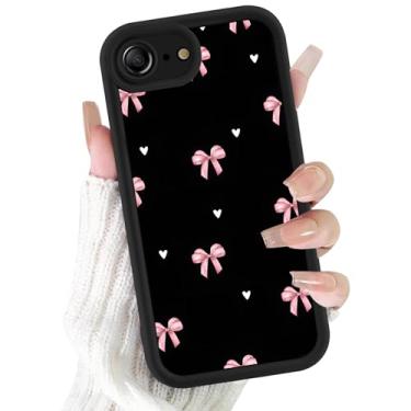 Imagem de FBHGLOA Capa de telefone para iPhone 16e de 6,1 polegadas, linda estética, rosa, laço, estampa de coração, design de estampa de coração, capa de telefone com proteção de câmera elevada à prova de