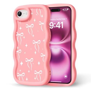 Imagem de CASBST Capa compatível com iPhone 16e para mulheres e meninas, moldura ondulada encaracolada com estampa fofa, capa de telefone à prova de choque de TPU de silicone macio e estética para iPhone 16e