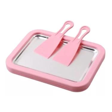 Imagem de Máquina de Rolo de Sorvete Caseiro em Aço Inox – Ice Cream Roll Maker com Espátulas(aleatorio)