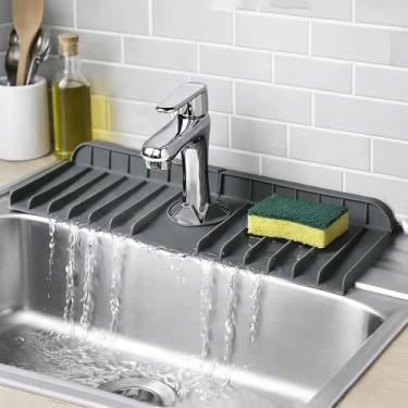 Imagem de Tapete de pia de torneira de silicone - antiderrapante reutilizável bandeja de pia de secagem de pratos tapete protetor de respingos para cozinha banheiro serve para trailer, bancada (cinza escuro