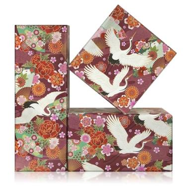 Imagem de Geluode Papel de embrulho japonês, guindastes estilo japonês, flor vinho tinto, vinho, papel de embrulho para presente, 4 folhas dobradas planas, 51 x 71 cm para aniversário, casamento, chá de bebê
