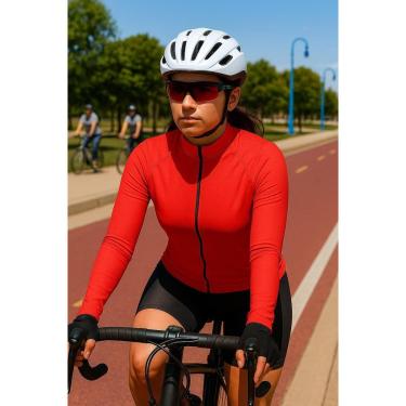 Imagem de Camisa de Ciclismo Feminina Manga Longa MTB Dry com Zíper Total, Bolso e Proteção UV30+-Feminino