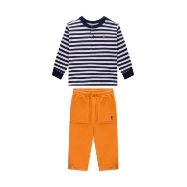 Imagem de Conjunto Bebê Menino Blusa Listras/Calça Moletom Onda Marinha-Masculino