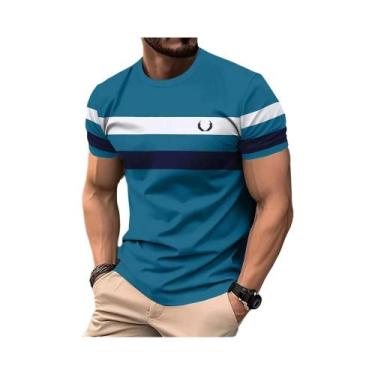 Imagem de Camiseta Masculina Oversized Listrada Casual Estampada Verão Manga Cur