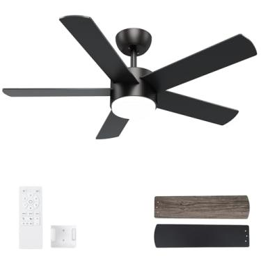 Imagem de POCHFAN Ventiladores de teto pretos de 107 cm com luzes e controle remoto, ventilador de teto de LED regulável 3 CCT 6 velocidades, ventilador de teto moderno silencioso para quarto, sala de estar